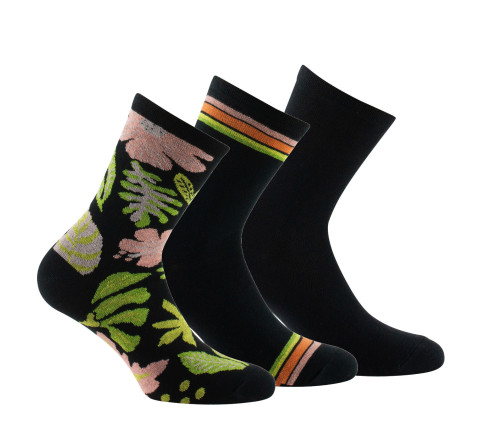 Lot de 3 paires de mi-chaussettes motif floral