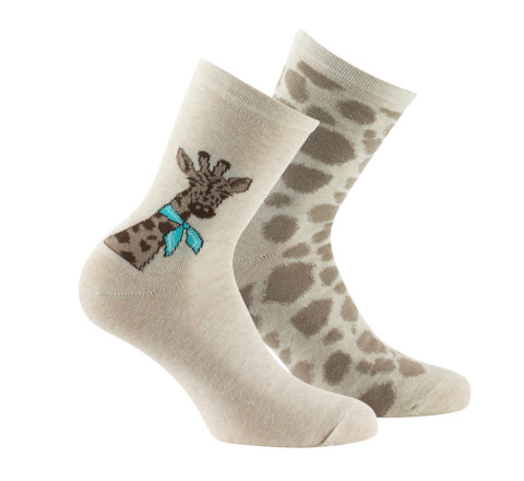 Lot de 2 paires de mi-chaussettes en coton motif Girafe